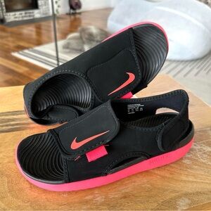 Nike Kids Black and Pink Sunray Sandals